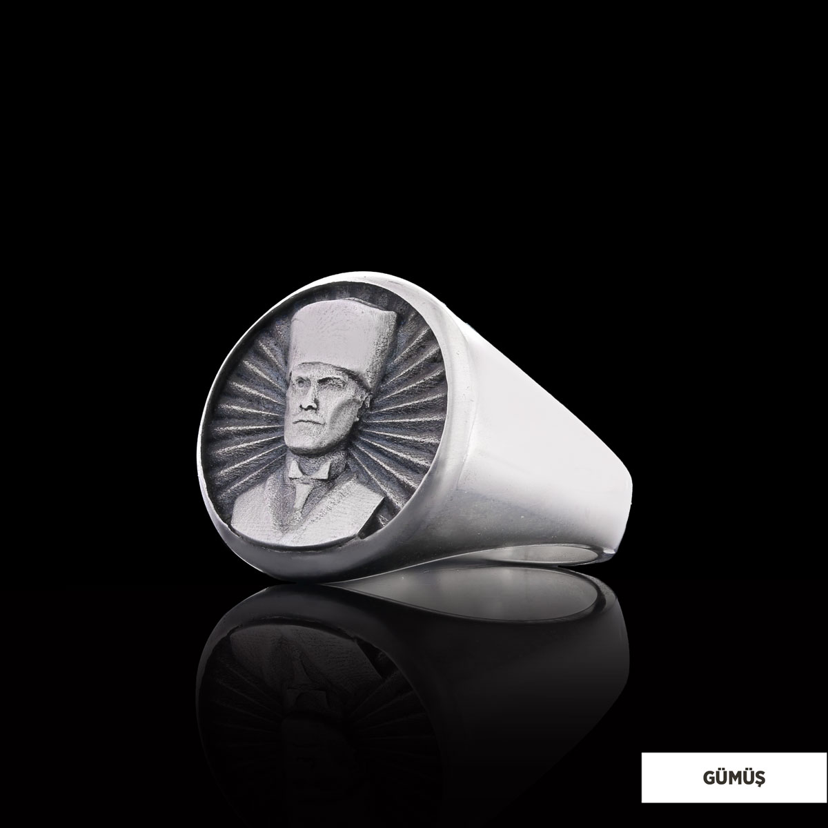 Mustafa Kemal Atatürk 3 Boyutlu Gümüş Yüzük