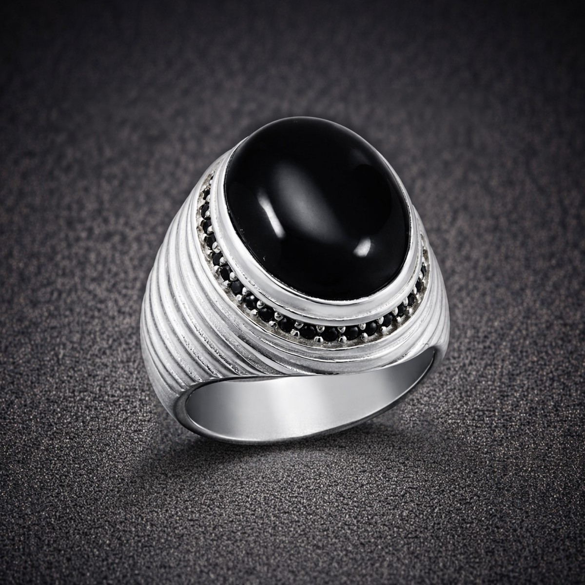 Oniks Taşlı Erkek Gümüş Yüzük, Siyah Akik Yüzük