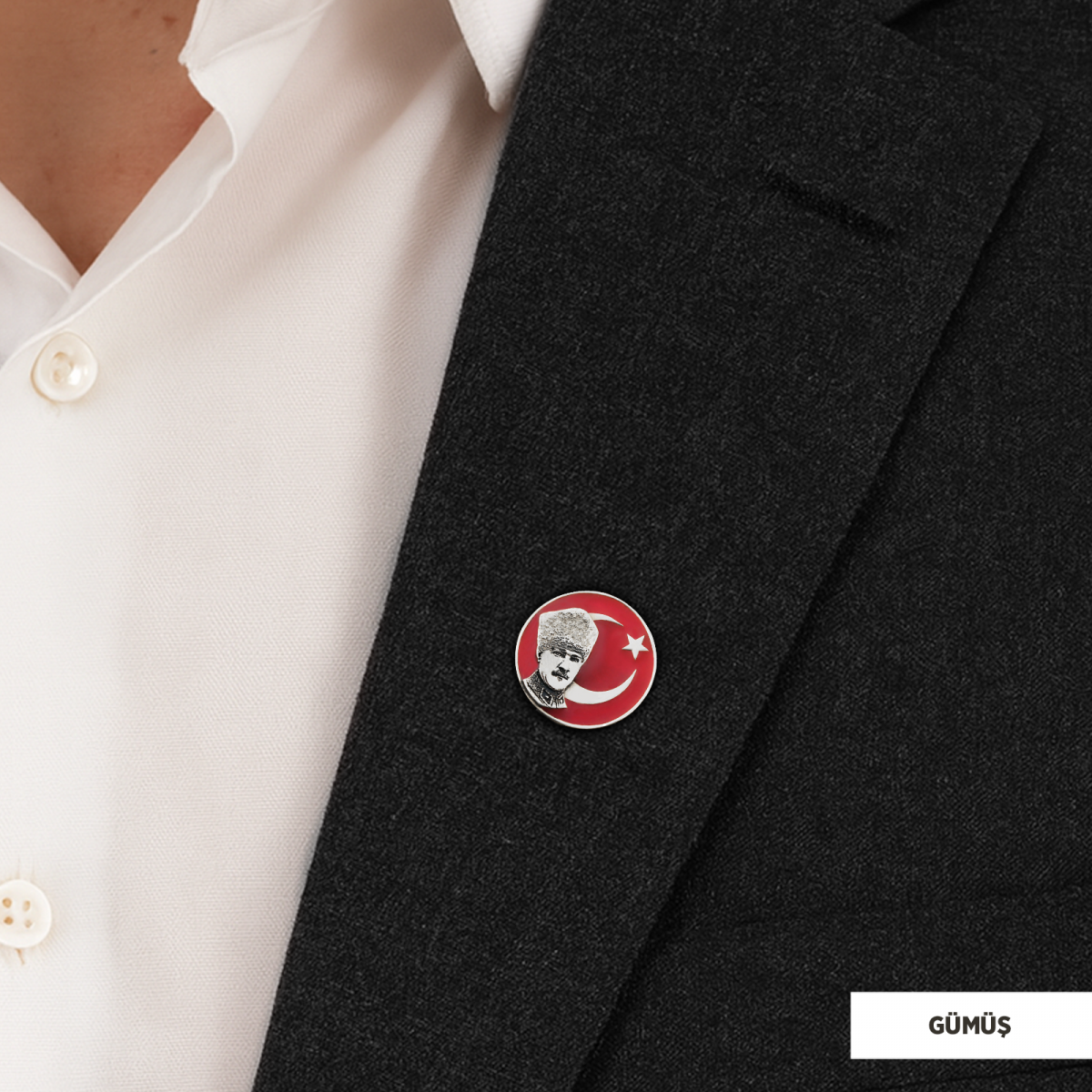 Özel Tasarım Ay Yıldız Atatürk Rozet, Gümüş Atatürk Rozet