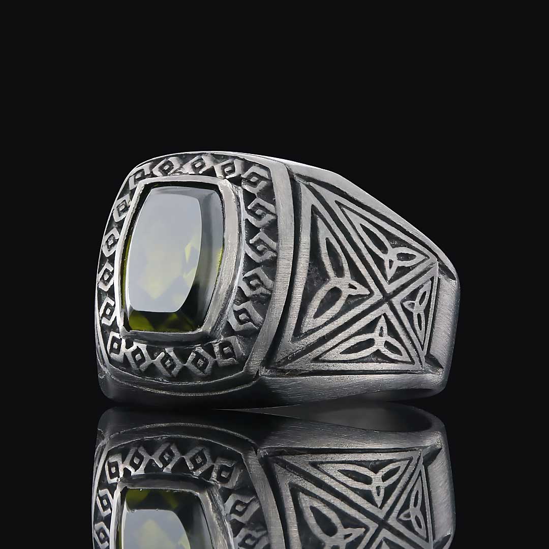 Özel Tasarım Tourmaline Taşlı Yüzük, Simetrik Desen İşlemeli Tourmaline Erkek Yüzük