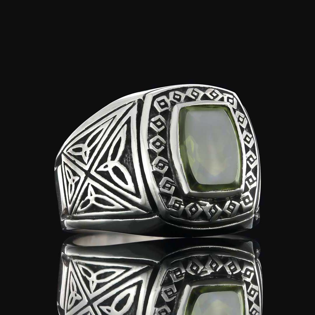 Özel Tasarım Tourmaline Taşlı Yüzük, Simetrik Desen İşlemeli Tourmaline Erkek Yüzük