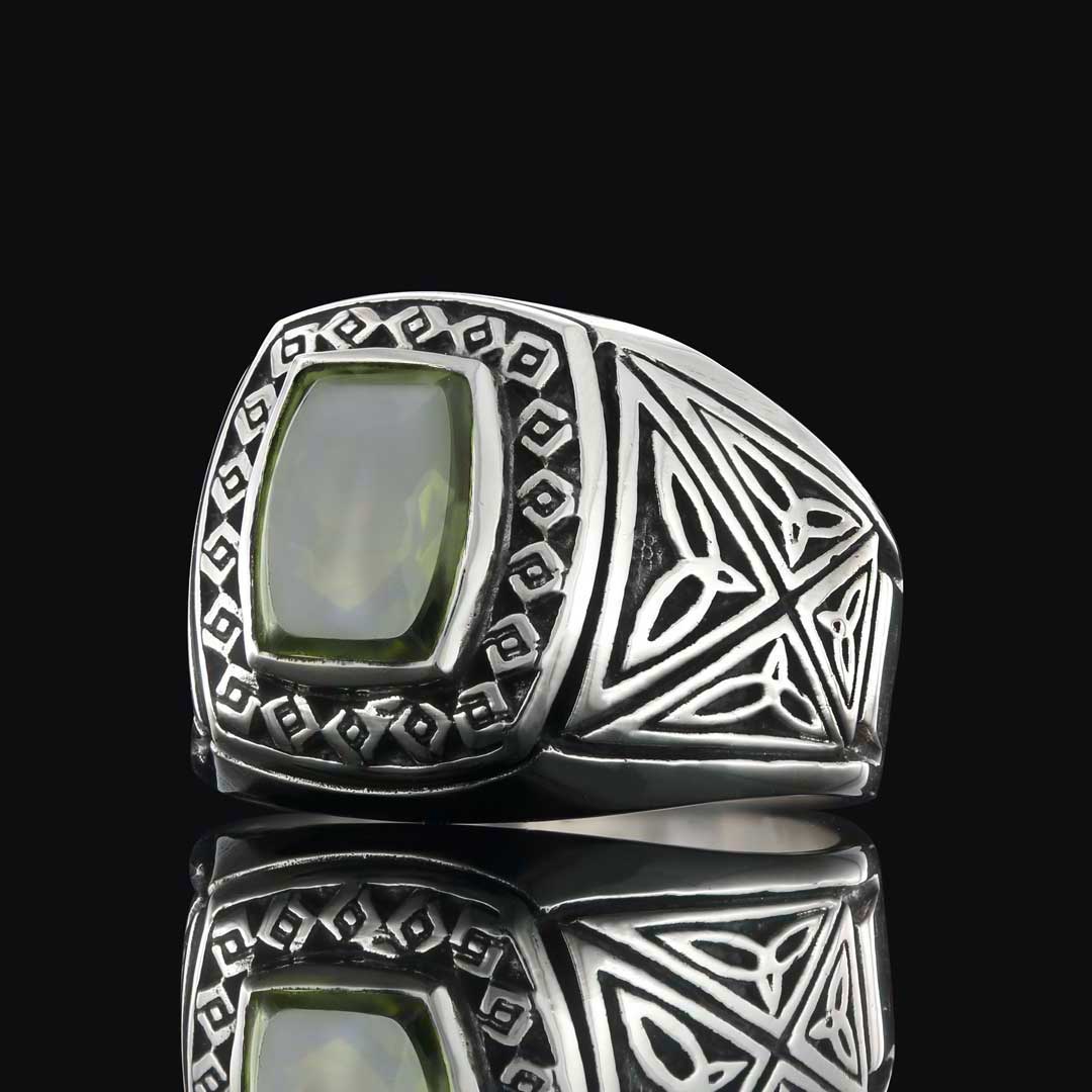Özel Tasarım Tourmaline Taşlı Yüzük, Simetrik Desen İşlemeli Tourmaline Erkek Yüzük
