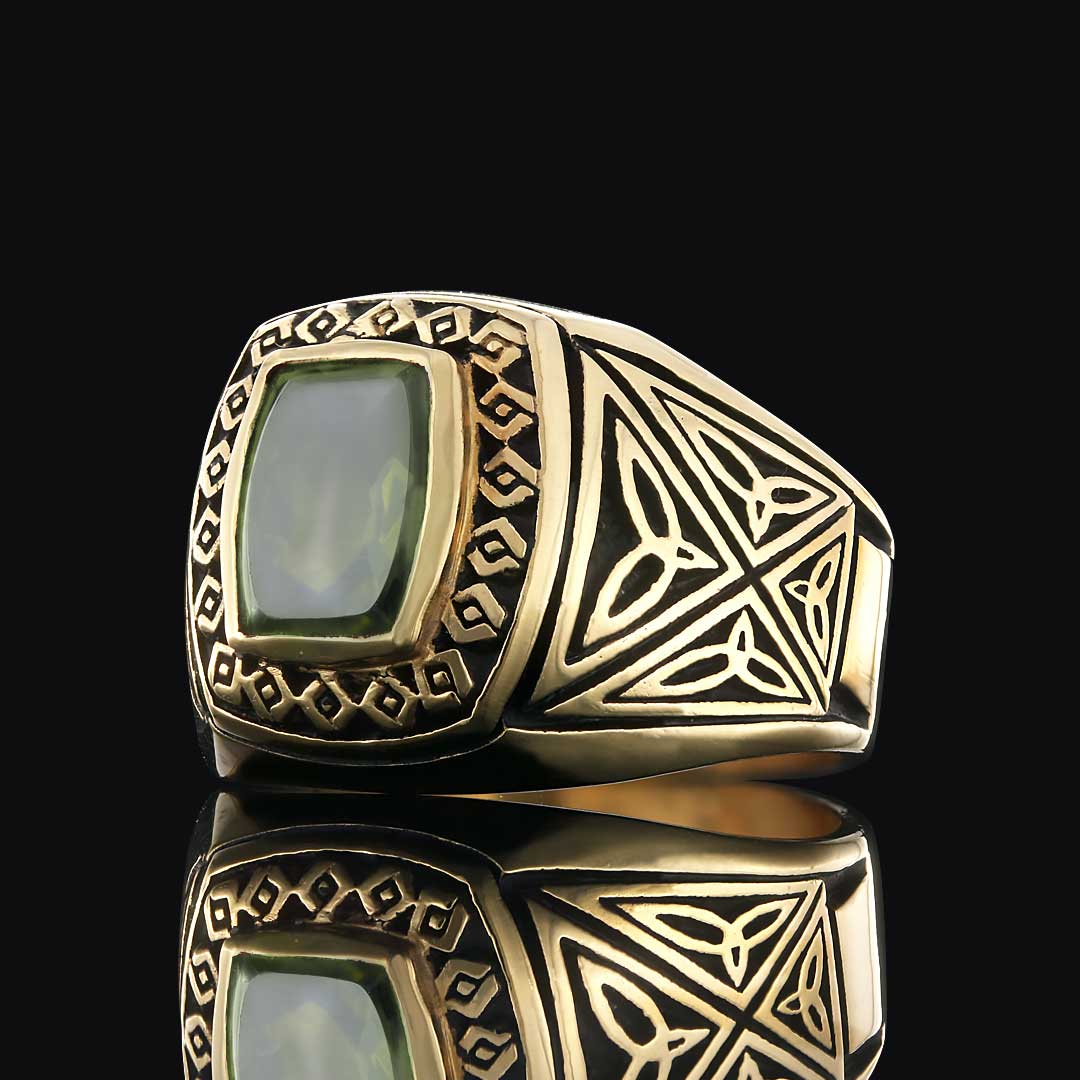 Özel Tasarım Tourmaline Taşlı Yüzük, Simetrik Desen İşlemeli Tourmaline Erkek Yüzük