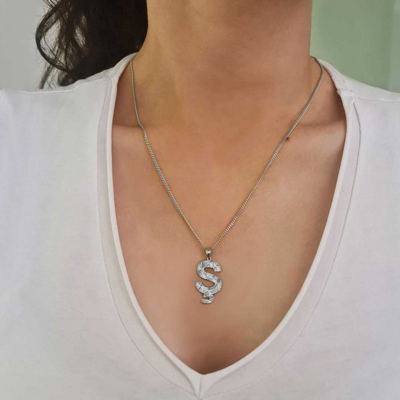 Özel Üretim Gümüş ve Gold Kaplama Unisex Üç Boyutlu Ş Harfli Hediye Kolye