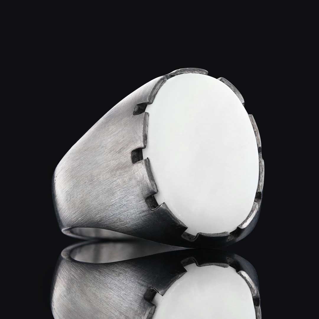 Sedef Taşlı Oval Erkek Yüzük, Sade Modern Tasarım Doğal Sedef Taşlı Gümüş Yüzük