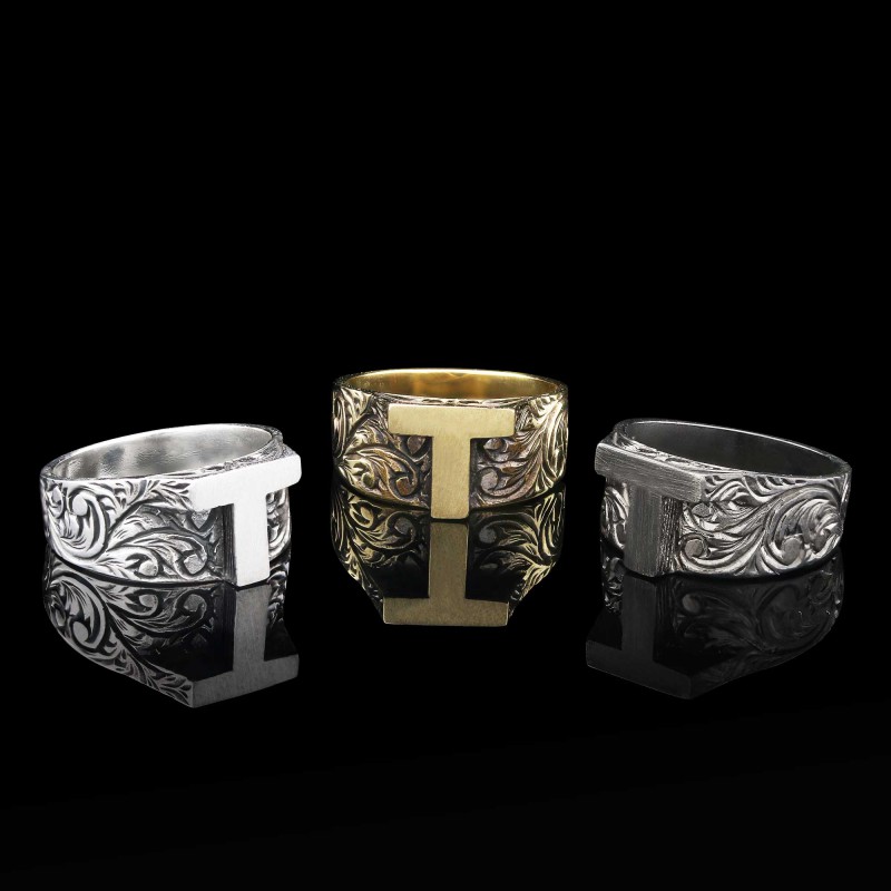 T Harfi 925 Ayar Gümüş Monogram Bayan Yüzük