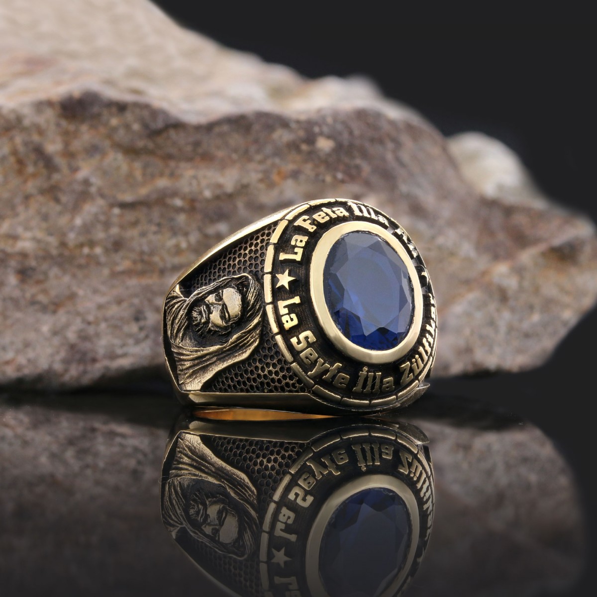 Taşlı Özel Tasarım El Yapımı Hz. Ali 925 Ayar Gümüş Yüzük Taşlı Özel Tasarım El Yapımı Hz. Ali 925 Ayar Gümüş Yüzük