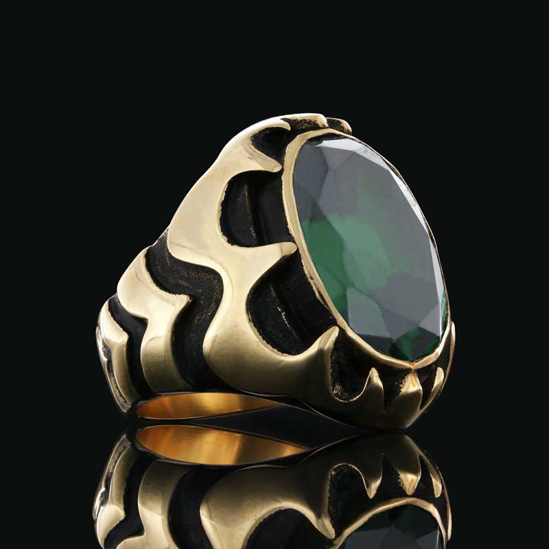 Tourmaline Taşlı Yüzüklerle Işıldayın ve Şıklığınızı Keşfedin, Büyük Tourmaline Taşlı Simetrik Desenli Gümüş Erkek Yüzük