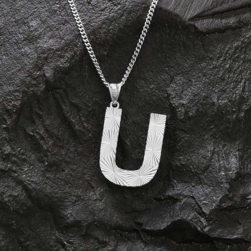 U Harfli Üç Boyutlu Özel Tasarım Gümüş ve Gold Kaplama Unisex  Gümüş Kolye