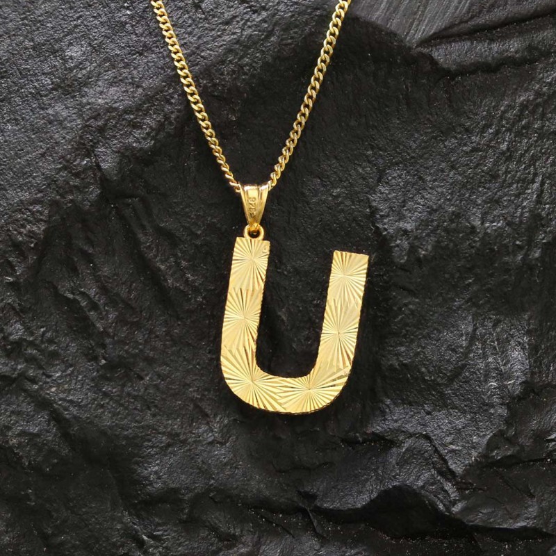 U Harfli Üç Boyutlu Özel Tasarım Gümüş ve Gold Kaplama Unisex  Gümüş Kolye