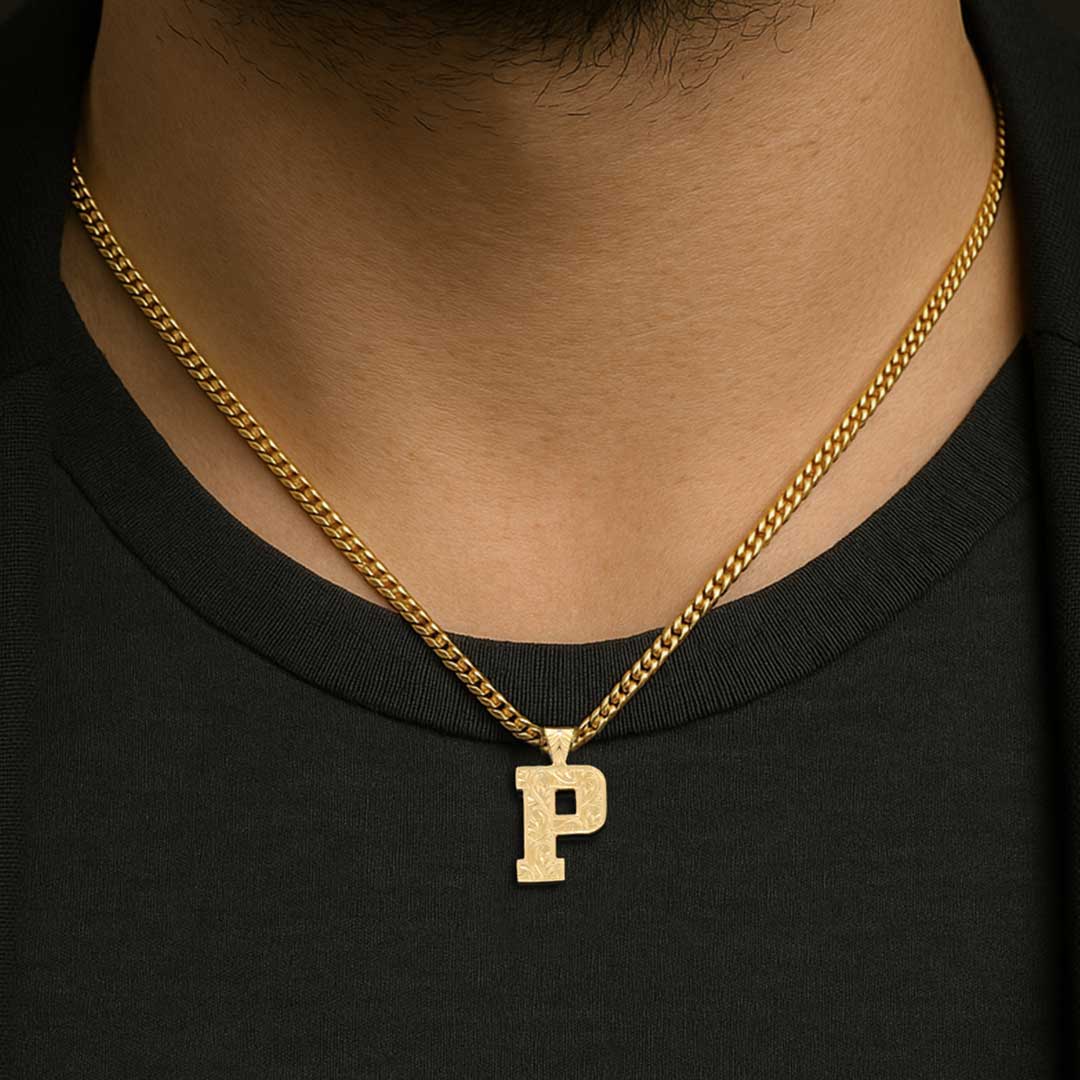 Unisex Kişiye Özel Gümüş ve Gold Kaplama Üç Boyutlu P Harfli Kolye