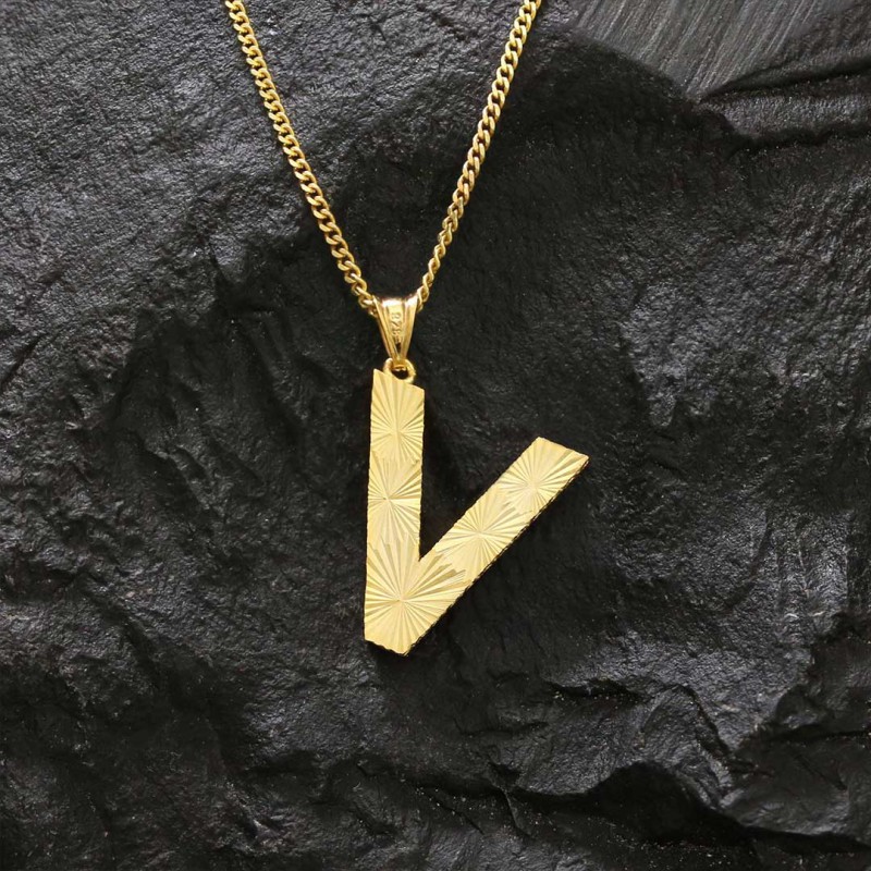 V Harfli Unisex Özel Tasarım El Yapımı Üç Boyutlu Gümüş ve Gold Kaplama Kolye