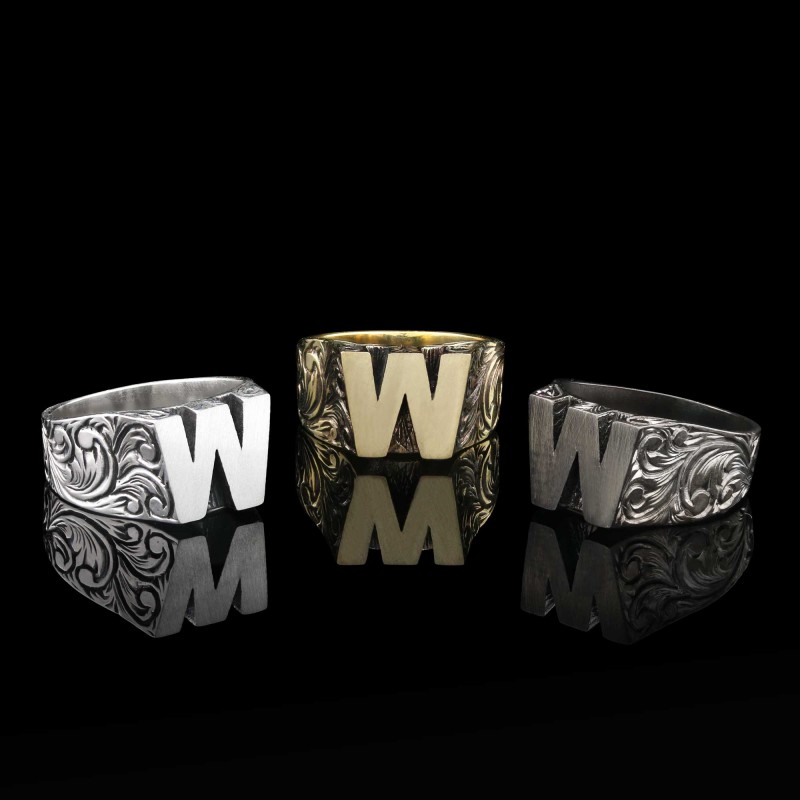 W Harfi Monogram 925 Ayar Gümüş Bayan Yüzük