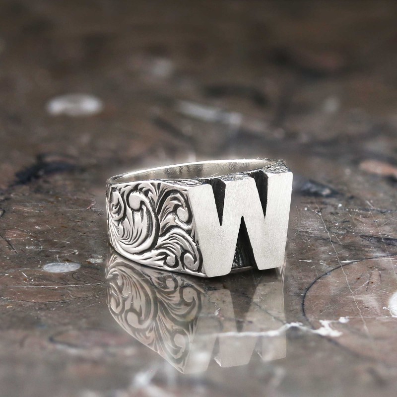 W Harfi Monogram 925 Ayar Gümüş Bayan Yüzük