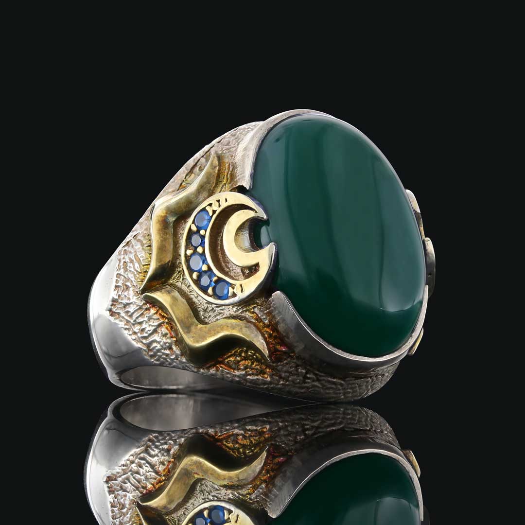 Yeşil Akik Taşlı Özel Tasarım Gümüş Erkek Yüzük Yeşil Akik Taşlı Özel Tasarım Gümüş Erkek Yüzük