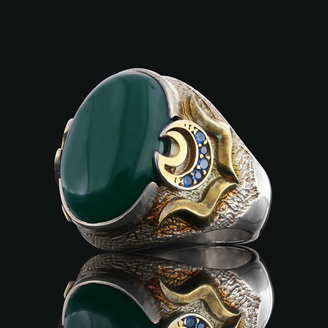 Yeşil Akik Taşlı Özel Tasarım Gümüş Erkek Yüzük Yeşil Akik Taşlı Özel Tasarım Gümüş Erkek Yüzük