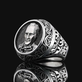 3 Boyutlu Gümüş Atatürk Siluet Yüzük