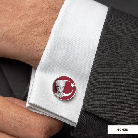 925 Ayar Gümüş Atatürk Kol Düğmesi, Atatürk Kol Düğmesi, Özel Tasarım ve Usta El İşçiliği Atatürk Kol Düğmesi