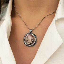 925 Ayar Gümüş Atatürk Portre Kolye