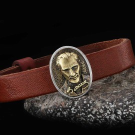 925 Ayar Gümüş Atatürk Silüetli Deri Bileklik