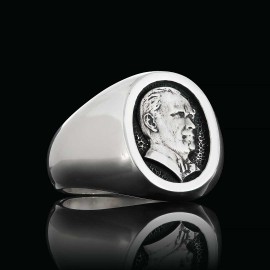 925 Ayar Gümüş Oval Atatürk Siluet İşlemeli Yüzük