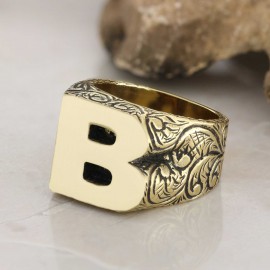925 Ayar Gümüş Monogram B Harfi Erkek Yüzüğü
