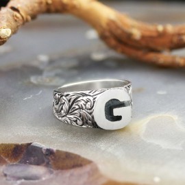 925 Ayar Gümüş Monogram G Harfi Bayan Yüzüğü
