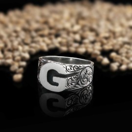 925 Ayar Gümüş Monogram G Harfi Bayan Yüzüğü