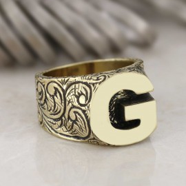 925 Ayar Gümüş Monogram G Harfi Erkek Yüzüğü