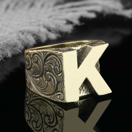 925 Ayar Gümüş Monogram K Harfi Erkek Yüzüğü