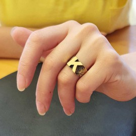 925 Ayar Gümüş Monogram K Harfi Kadın Yüzüğü