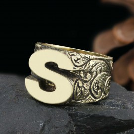 925 Ayar Gümüş Monogram S Harfi Erkek Yüzüğü