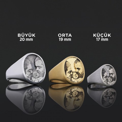 925 Ayar Gümüş Özel Tasarım El Yapımı Oval Fotoğraflı Aile Yüzüğü