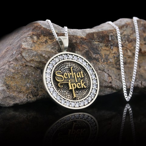 925 Ayar Gümüş Yuvarlak Taşlı İsimli Kolye