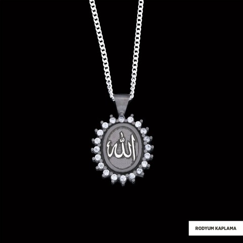 Allah Yazılı Gümüş Taşlı Kolye