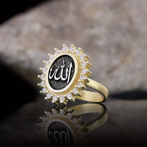 Allah Yazılı Gümüş Taşlı Yüzük