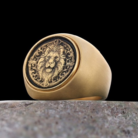 Aslan Yüzük, Gümüş Aslan Yüzük, Yuvarlak Özel Tasarım Gümüş Aslan Yüzük