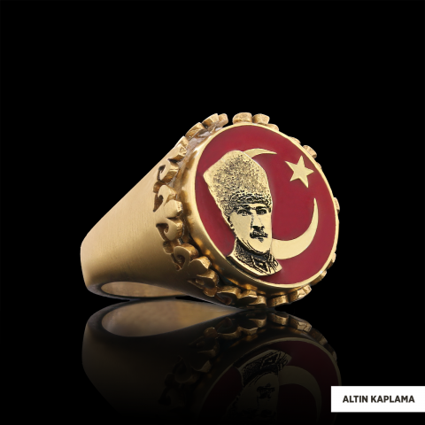 Atatürk Ay Yıldız Yüzük, Kişiye Özel Üretim Atatürk  Ay Yıldız Yüzük, 925 Ayar Gümüş  Ay Yıldız Atatürk Erkek Yüzük