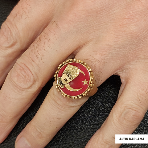 Atatürk Ay Yıldız Yüzük, Kişiye Özel Üretim Atatürk  Ay Yıldız Yüzük, 925 Ayar Gümüş  Ay Yıldız Atatürk Erkek Yüzük