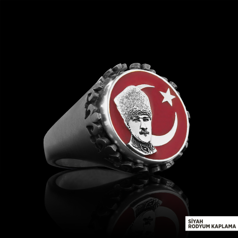 Atatürk Ay Yıldız Yüzük, Kişiye Özel Üretim Atatürk  Ay Yıldız Yüzük, 925 Ayar Gümüş  Ay Yıldız Atatürk Erkek Yüzük