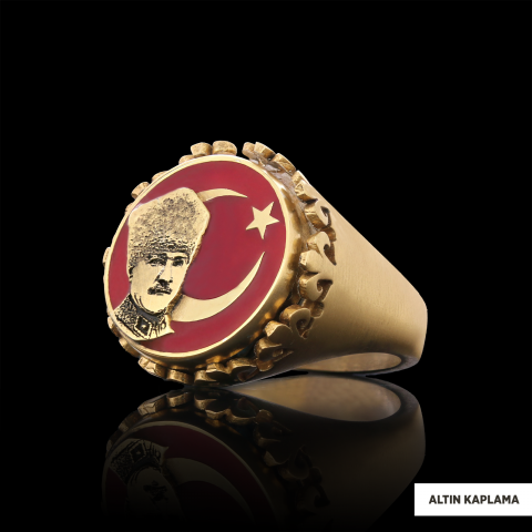 Atatürk Ay Yıldız Yüzük, Kişiye Özel Üretim Atatürk  Ay Yıldız Yüzük, 925 Ayar Gümüş  Ay Yıldız Atatürk Erkek Yüzük