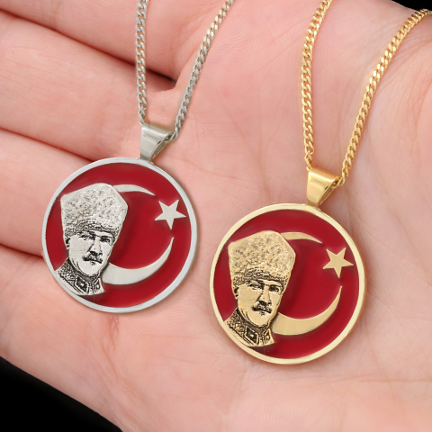 Ay Yıldız Atatürk Kolye, Özel Tasarım Ay Yıldız Atatürk Kolye, Gümüş Ay Yıldız Atatürk Kolye