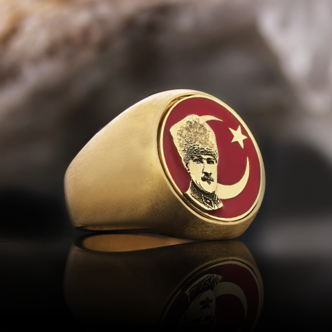 Ay Yıldız Atatürk Yuvarlak Yüzük, Özel Tasarım Gümüş Ay Yıldız Atatürk Yüzük, Gümüş Ay Yıldız Atatürk Yüzük
