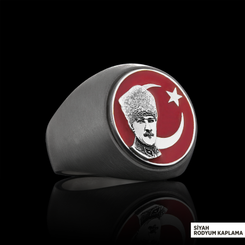 Ay Yıldız Atatürk Yuvarlak Yüzük, Özel Tasarım Gümüş Ay Yıldız Atatürk Yüzük, Gümüş Ay Yıldız Atatürk Yüzük