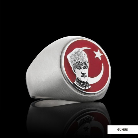 Ay Yıldız Atatürk Yuvarlak Yüzük, Özel Tasarım Gümüş Ay Yıldız Atatürk Yüzük, Gümüş Ay Yıldız Atatürk Yüzük