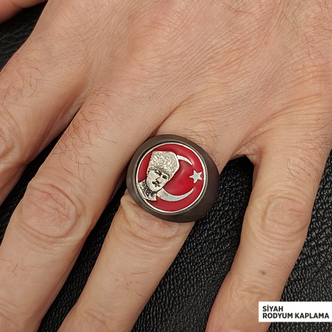 Ay Yıldız Atatürk Yuvarlak Yüzük, Özel Tasarım Gümüş Ay Yıldız Atatürk Yüzük, Gümüş Ay Yıldız Atatürk Yüzük