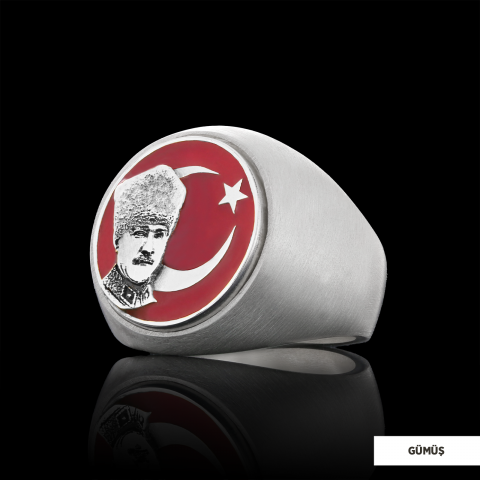 Ay Yıldız Atatürk Yuvarlak Yüzük, Özel Tasarım Gümüş Ay Yıldız Atatürk Yüzük, Gümüş Ay Yıldız Atatürk Yüzük