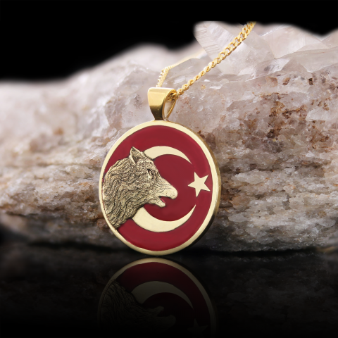 Ay Yıldız Bozkurt Kolye, Özel Tasarım Ay Yıldız Ulu Bozkurt Kolye, Gümüş Ay Yıldız Yalnız Kurt Kolye