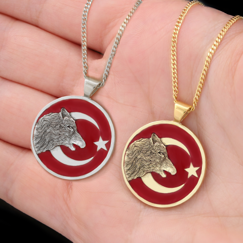 Ay Yıldız Bozkurt Kolye, Özel Tasarım Ay Yıldız Ulu Bozkurt Kolye, Gümüş Ay Yıldız Yalnız Kurt Kolye
