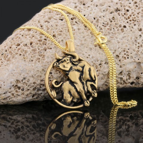 Boğa Burcu Altın Kaplama El Yapımı Özel Gümüş Kolye